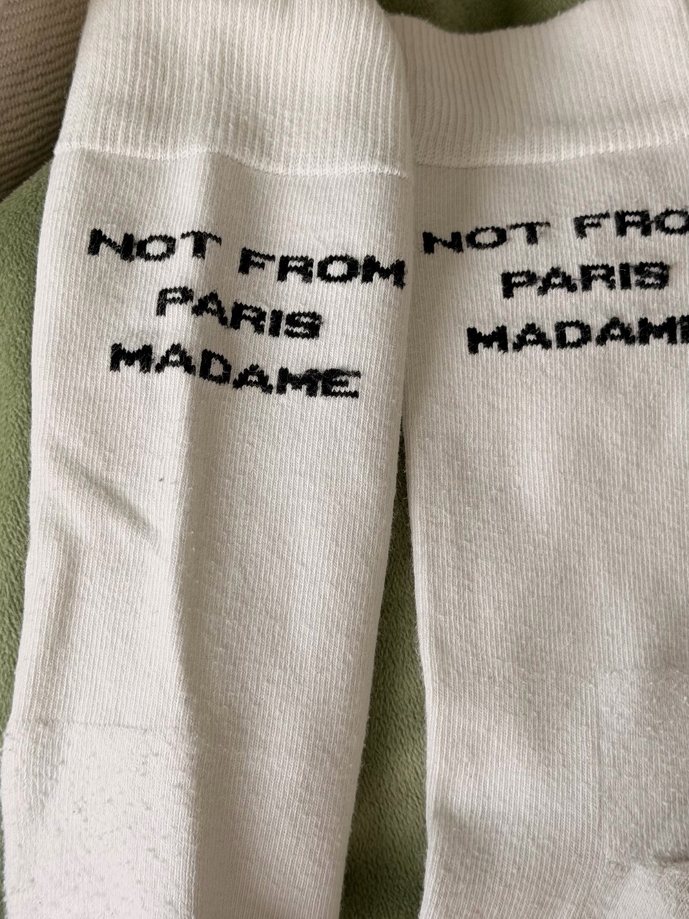 White 'Not From Paris Madame' Cotton Blend Crew Socks - Picture 2 of 4